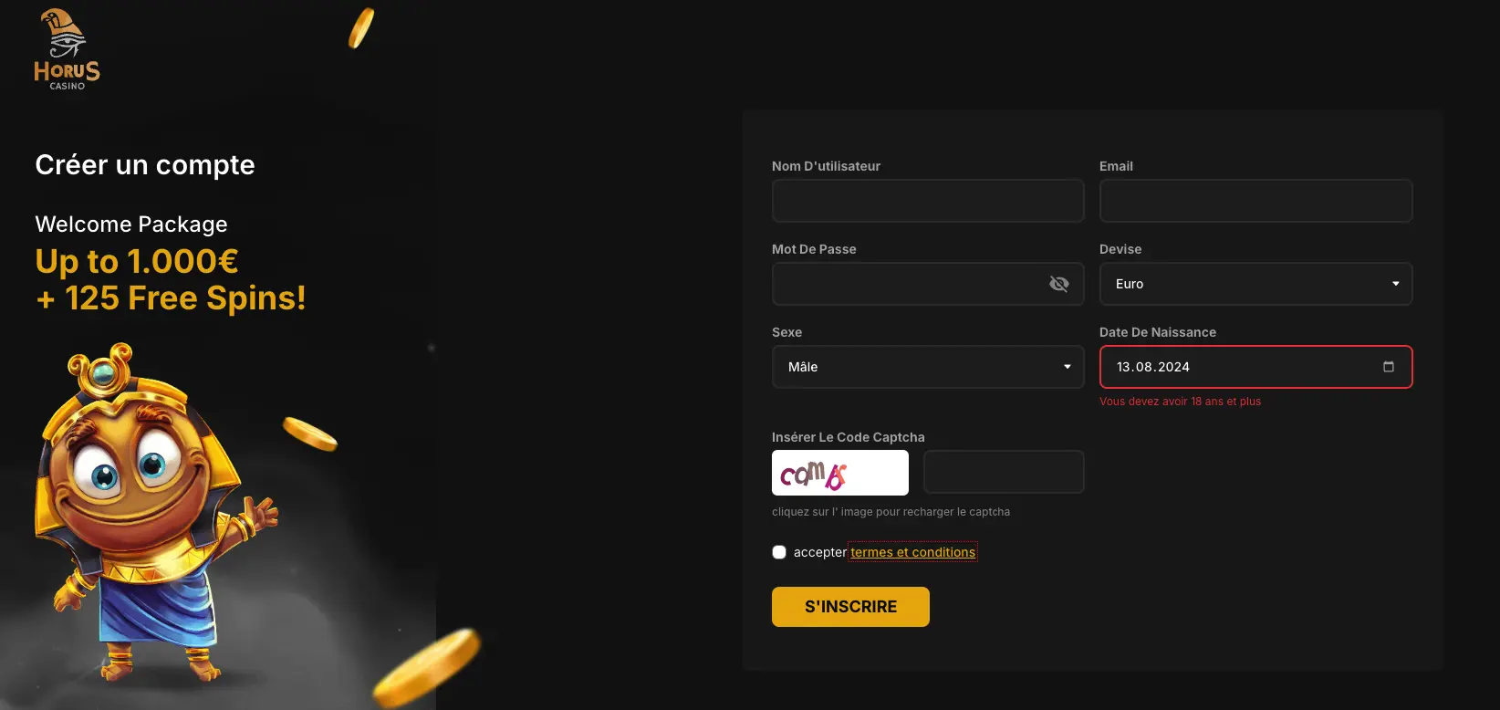Horus casino s'inscrire