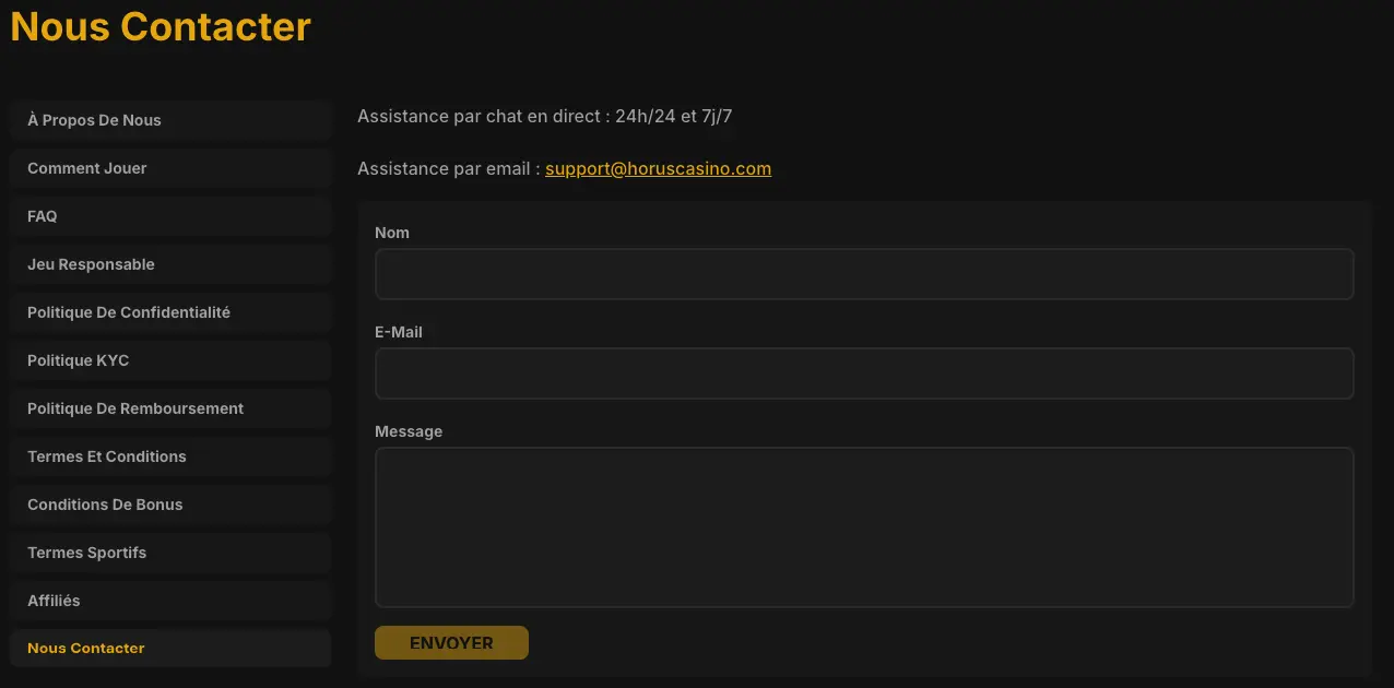 Horus casino support